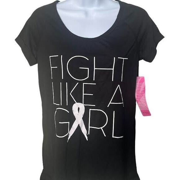 Ideology Womens Fight Like A Girl Breast Cancer Research Tee Blk/White Sz S BNWT - Picture 5 of 8